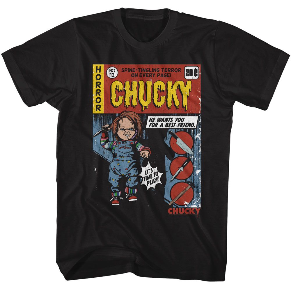 Chucky - Comic - American Classics - Solid Black Adult Short Sleeve T-Shirt