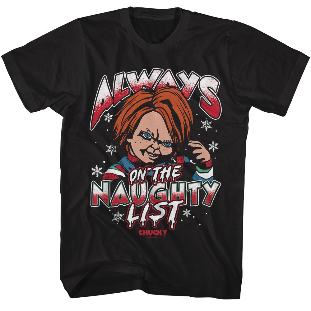 Chucky - Naughty List - American Classics - Solid Black Adult Short Sleeve T-Shirt