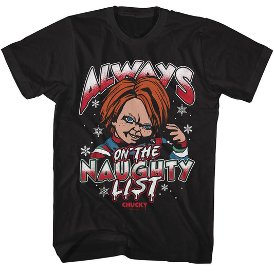 Chucky - Naughty List - American Classics - Solid Black Adult Short Sleeve T-Shirt
