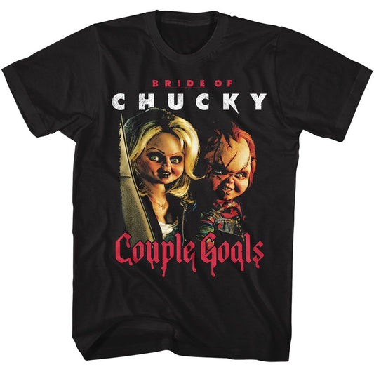 Chucky - Couple Goals - American Classics - Solid Black Adult Short Sleeve T-Shirt