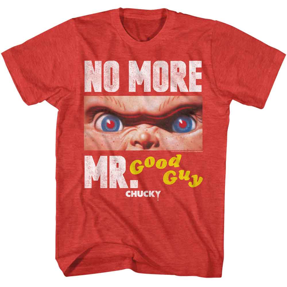Chucky - No More Mr Good Guy - Officially Licensed American Classics - Front Print Heather Adult Short Sleeve T-Shirt