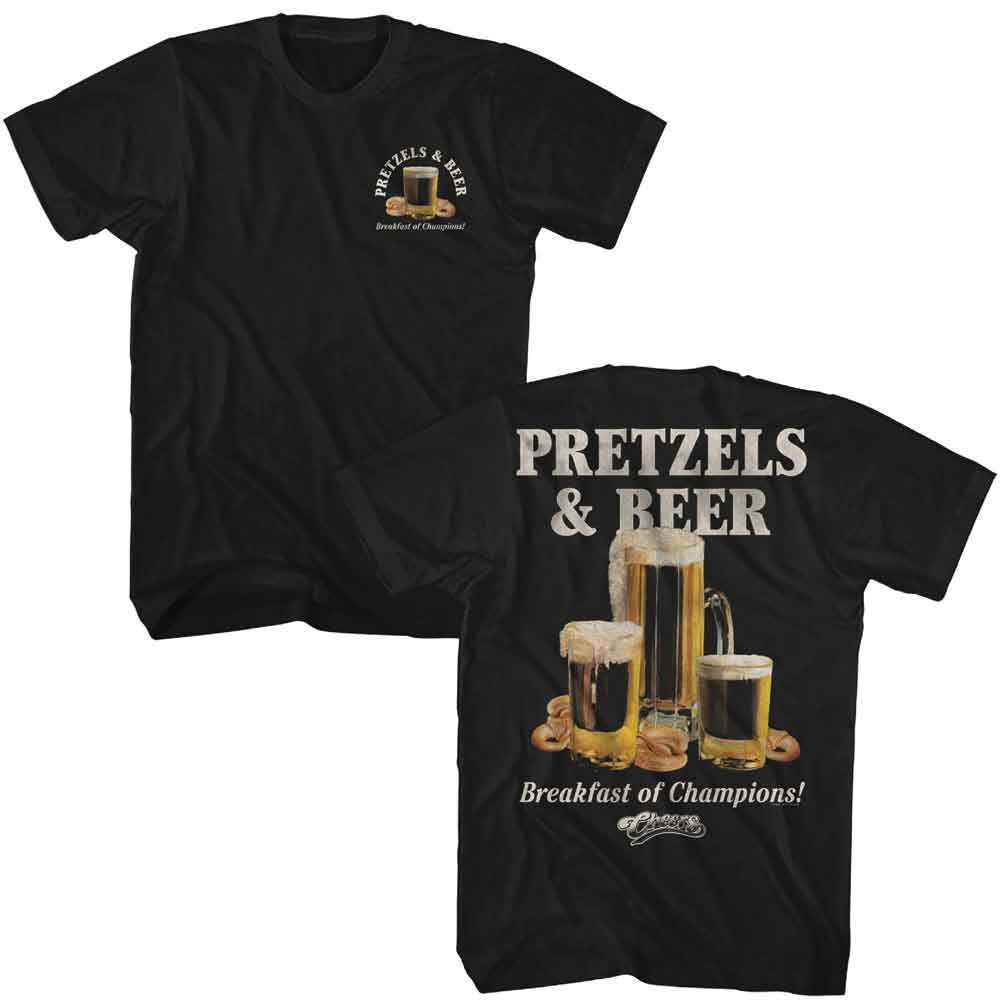 Cheers - Pretzels And Beer - American Classics - Solid Black Adult Short Sleeve T-Shirt