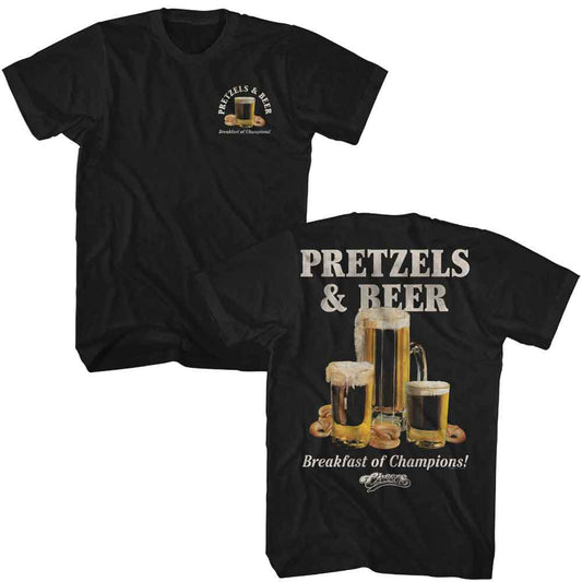 Cheers - Pretzels And Beer - American Classics - Solid Black Adult Short Sleeve T-Shirt