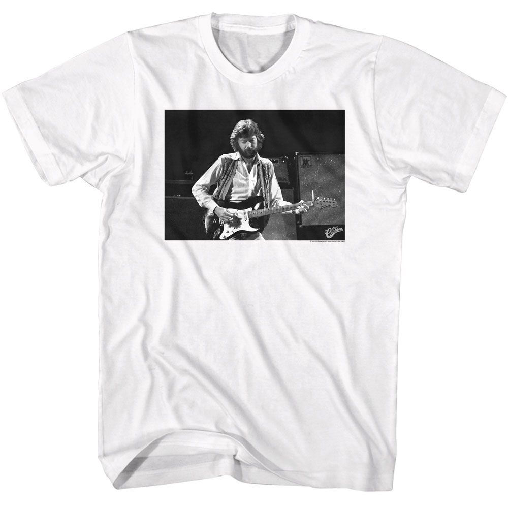 Eric Clapton - Black & White Guitar - American Classics - Solid White Adult Short Sleeve T-Shirt