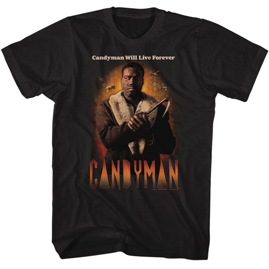 Candyman - Bees And Honeycomb - American Classics - Solid Black Adult Short Sleeve T-Shirt