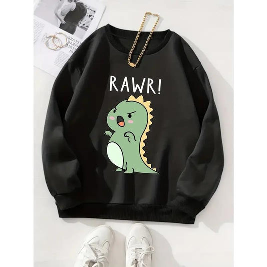 Cartoon Dinosaur Print Casual Pullover Sweatshirt, Dinosaur cute  Hoodie and Sweater; T-shirt Cotton
