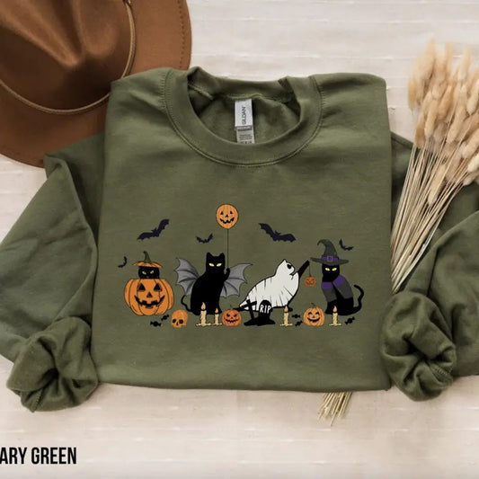 Cat Halloween Sweatshirt - Tshirt - Hoodie, Ghost cat shirt,, Halloween Cat Shirt, Cat Lover Shirt, Black Cat Shirt, Spooky Season, Tee Print