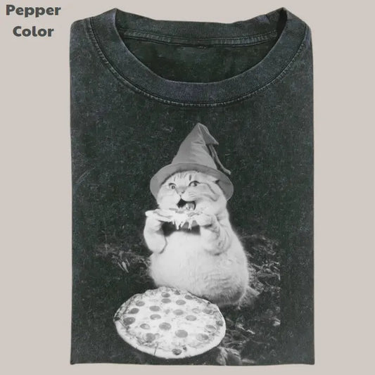 Cat PIZZA LOVER Vintage Tee, Cat T-Shirt, Meme Cringe Funny Dumb Shirts, Unisex Movie Shirt Menswear Womenswear Streetwear