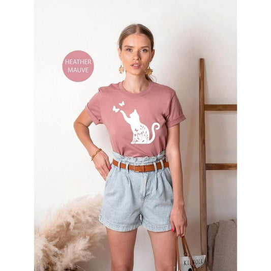 Cat Shirts Cat Shirts For Women Butterfly Cat Shirt Cat Mom Shirt Cat Lover Shirt Cat Shirt Gift Kitten Shirts Kitty Shirts For Women TK43GN