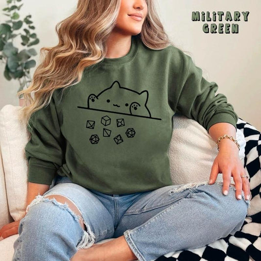 Cat Throwing Dice Sweatshirt, D And D Shirt, Dunge0ns and Drag0ons Crewneck, Game Master Sweatshirt, Tabletop Games Shirt, Role Playing Sweatshirt, Cat Shirt