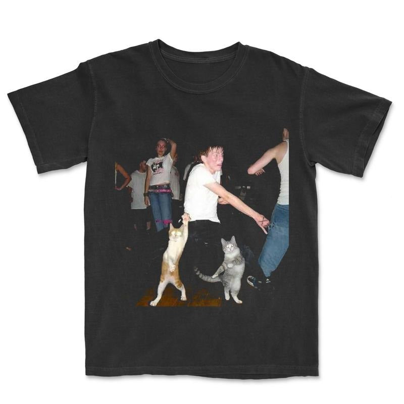 Cat dance and music Funyn T-Shirt, Cat Love Vintage Graphic Tee, Cute Cat Shirt, Women's T-shirts Streetwear Top Womenswear Cotton