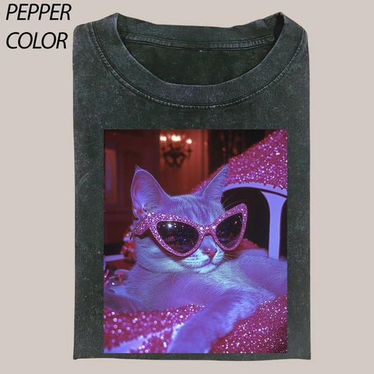 Cat lover club T-Shirt T-Shirt, Cat Cute Vintage Graphic Tee, Funny Cat Shirt, Women's T-shirts Streetwear Top Cotton