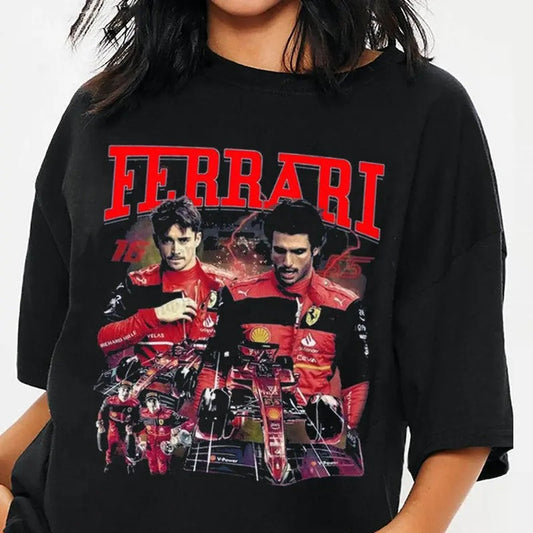 Charles Leclerc Carlos Sainz TShirt, Ferrari Racing Team, Formula1 Championship Shirt, Racing Shirt Top Underwear Streetwear Round Neck