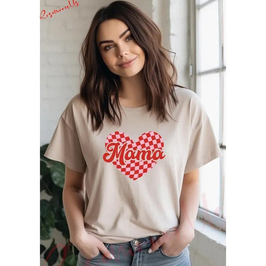 Checkered Mama Heart Shirt Mama Shirt Mothers Day Gift Mom Life Shirt Mom Gift Womens Shirt Womens Valentines Day Shirt Rm-289