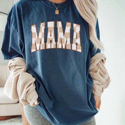 Checkered Mama Shirt, Boho Mama Shirt, Cute Mom Shirt, Varsity Letter Mama Shirt, Mothers Day Gift