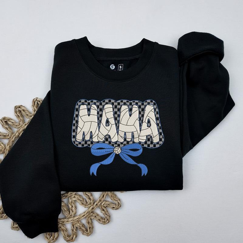 Checkered Volleyball Mama Coquette Sweatshirt, Embroidered Volleyball Mama Sweatshirt, Vintage Game Day Sweatshirt, Sport Mama Crewneck
