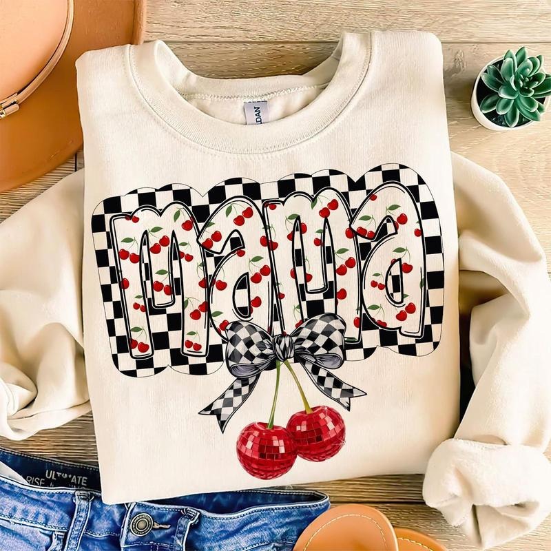 Cherry Bow Coquette Mama Shirt, Mom Coquette Shirt, Soft Girl Aesthetic Shirt Sublimation Design, Mother's Day Girly Ribbon Shirt Digital Download
