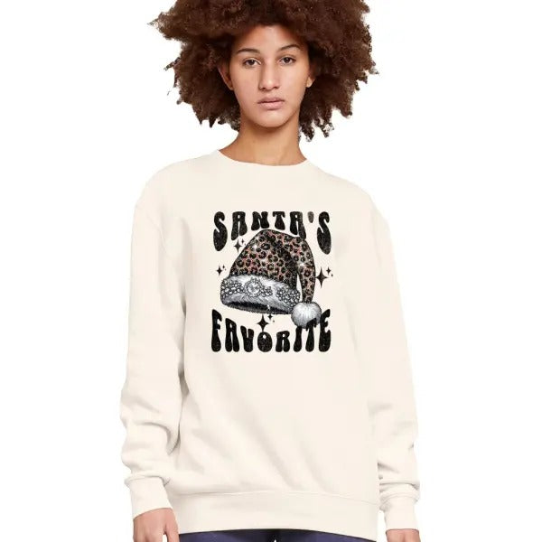 Santa Kisses w/Christmas Hat Graphic Sweatshirt or Hoodie Sweatpants Outfit, Casual Christmas Loungewear, Retro Mix & Match Set, Everyday Sweaters Collar Crewneck