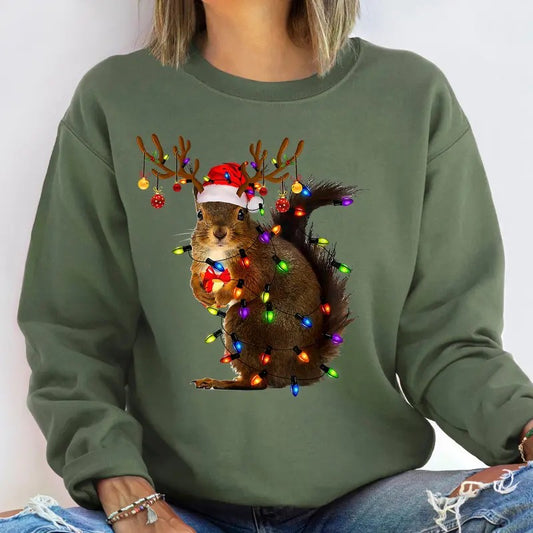 Christmas Squirrel Lights Sweatshirt Christmas Squirrel Hoodie Christmas Lights Sweater Christmas Squirrel Gift Cute Christmas Sweater Cotton Polyester