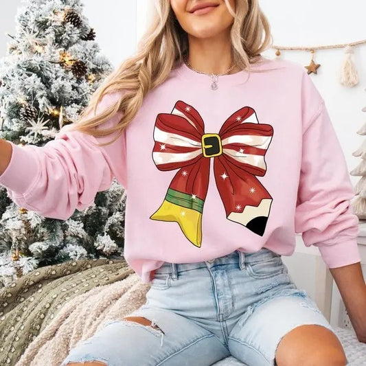 Christmas Teacher Shirt, Coquette Teacher Sweatshirt, Christmas Gift for Teacher, Teacher Bow Shirt, Unisex Shirt, Gift For Him, Gift For Her