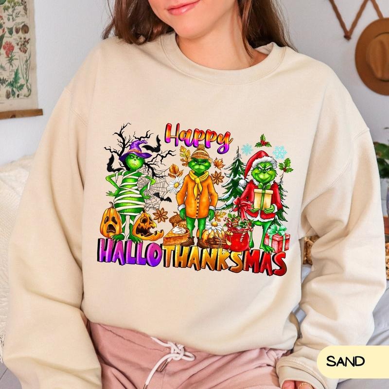 Christmas Thanksgiving Griench Sweatshirt, Funny Shirt, Christmas Hoodie, Happy HalloThanksMas Sweatshirts, Happy Hallothanksmas Shirts