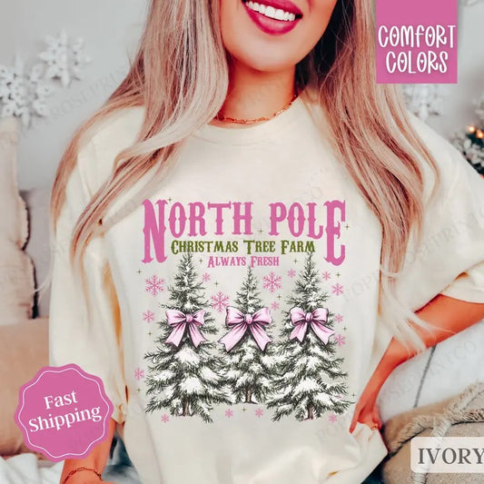 Christmas Tree Farm Shirt Comfort Colors Holiday Tshirt, North Pole Tee Women's Holiday Shirts