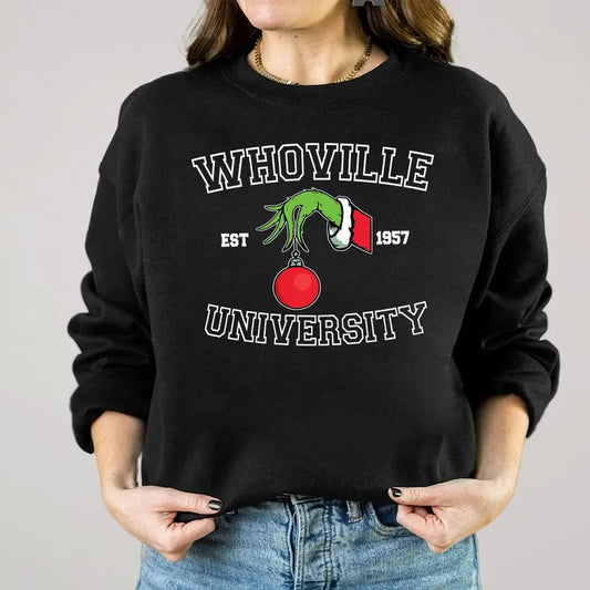 Christmas Whoville University Est1957 Unisex Sweatshirt, Loose Fit, Medium-Heavy Fabric, 50% Cotton 50% Polyester - Pullover
