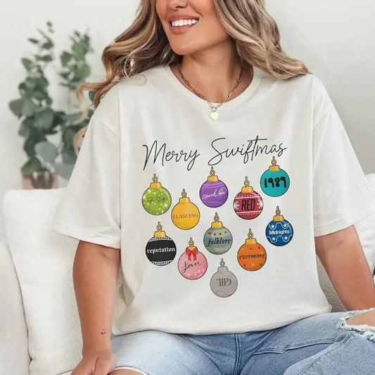 Christmas tI Svvift Inspired shirt Merry Svviftmas Album Baubles T-Shirt  Sublimation  Tshirt Design Cotton Crewneck Shortsleeve