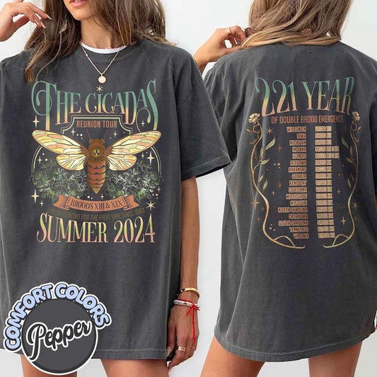 Cicada Reunion Summer 2024 Shirt, Cicada Concert Tshirt, Cicada Invasion Tee, Nature Lover Shirt, Insect Cicada Broods Xiii & Xix Tee, Bugs Shirt, Cottagecore T-Shirt