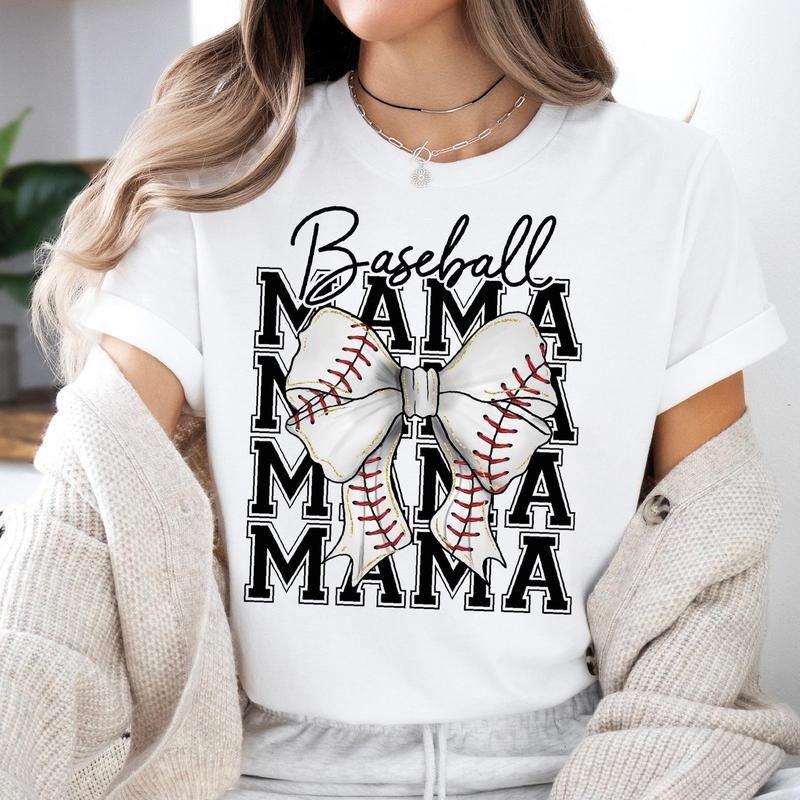 Classic Baseball Mom Bow Tee, Great For Game Days, Mom Surprise Gift, Mother's Day Outfit