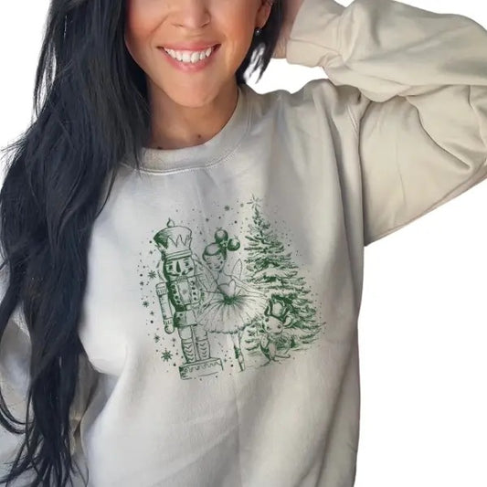 Classic Christmas Nutcracker & Christmas Tree Sweatshirt | Festive Holiday Graphic | Cozy & Comfortable Pullover | Perfect for Holiday Celebrations