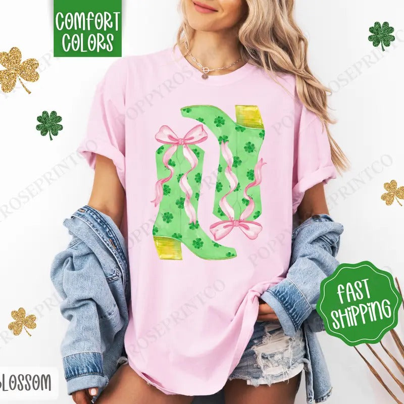 Clover Boots Shirt Comfort Colors, St Patrick's Day Women's Tee, Cute Women's Tshirt