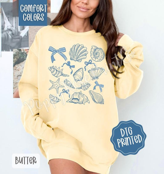 Coastal Seashells Comfort Colors Sweatshirt, Cute Summer Sweater, Girly Beach Crewneck