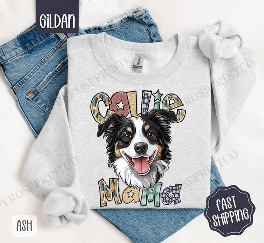 Collie Mama Sweatshirt, Dog Mama Women's Crewneck, Cute Dog Mom Women's Sweatshirt