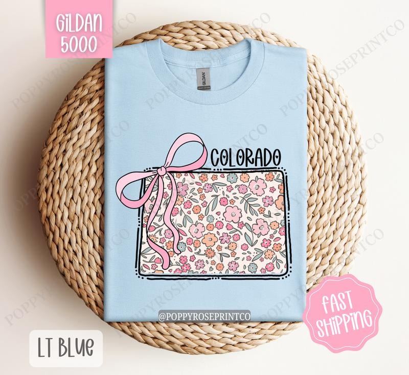 Colorado Gildan T-shirt, Cute Colorado State Shirt, Colorado Floral Bow Tee