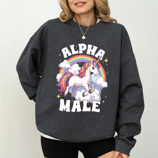 Colorful Alpha Male Sweatshirt, Funny Meme Crewneck, Cute Unicorn Long Sleeved Pullover, Sister Gift, Women Aesthetic Tee