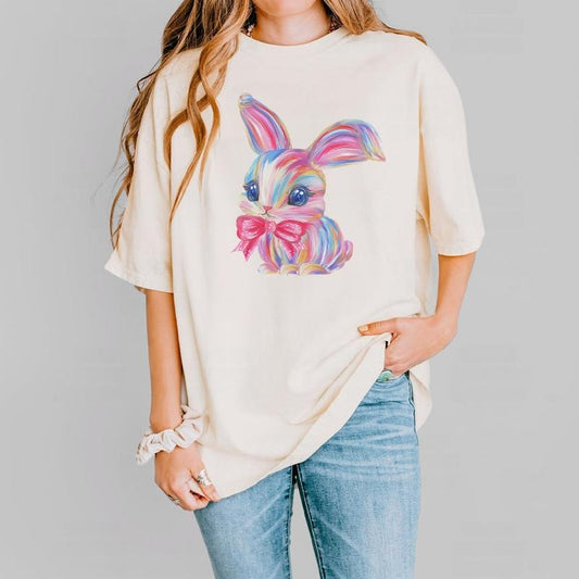 Colorful Brush Stroke Bunny Easter Shirt, Pastel Bunny Tee, Cute Spring Rabbit Shirt, Easter Outfit for Women, Artistic Bunny Graphic Tee