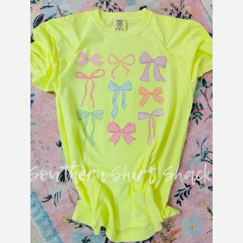 Colorful Coquette Bows | neon yellow comfort colors t shirt
