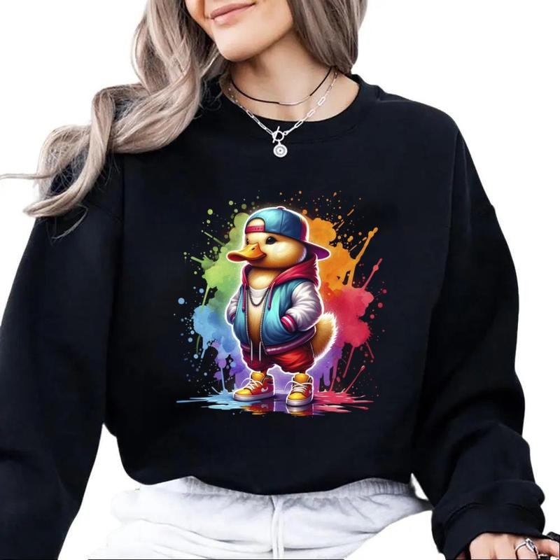 Colorful Duck Sweatshirt Trendy Hunting graphic Unisex Hoodie T-shirt Cotton Womenswear Printed Day Love