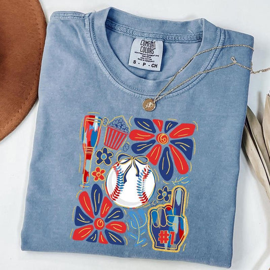 Comfort Colors Baseball Bow Shirt, Floral Baseball Coquette T-Shirt, Baseball Mom Shirt, Game Day T-Shirt
