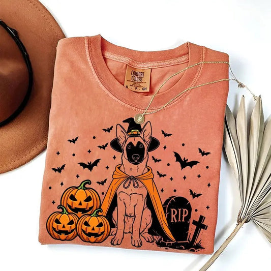 Comfort Colors Belgian Malinois Halloween Shirt | Witch Dog T-Shirt | Spooky Malinois Tee | Malinois Lover | Halloween Dog Shirt | Belgian Shepherd Shirt