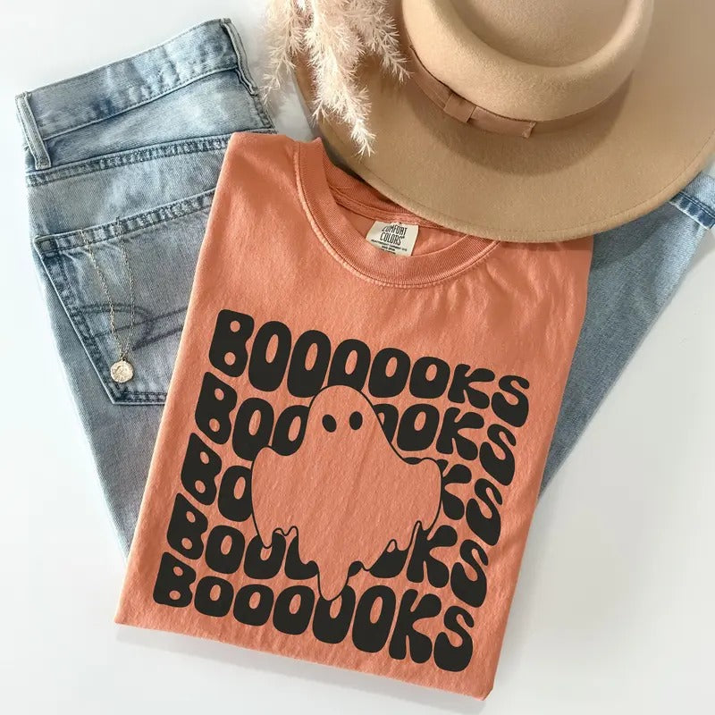 Comfort Colors Books Ghost Shirt, Teacher Halloween Shirt, Teacher Fall Shirt, Cute Halloween Librarian Tee