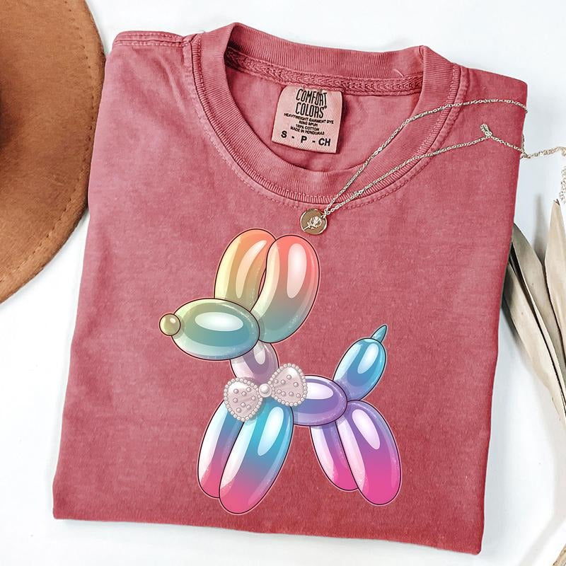 Comfort Colors Coquette Balloon Dog Shirt, Iridescent Dog Tee, Preppy Aesthetic T-Shirt