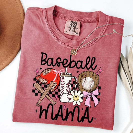 Comfort Colors Coquette Baseball Mama Shirt, Checkered Baseball Game Day Shirt, Baseball Daisy T-Shirt, Mothers Day Gift, New Mom Gift