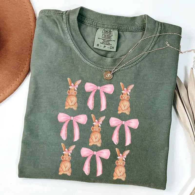 Comfort Colors Coquette Bunny T-Shirt, Bunny Bow Shirt, Easter Coquette Bow Shirt