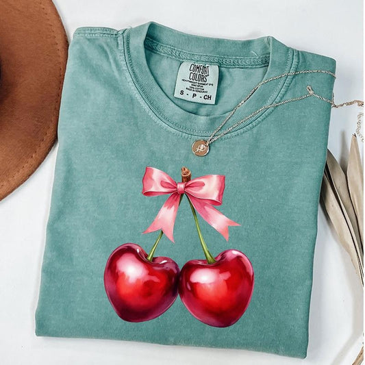 Comfort Colors Coquette Cherry Bow Shirt, Aesthetic Cherry Shirt, Soft Girl Era T-Shirt, Cherry Coquette Tee, Girly Gift