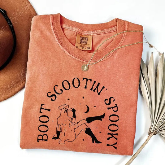Comfort Colors Cowgirl Halloween Shirt, Boot Scootin Spooky Shirt, Western Halloween Shirt, Spooky Season Shirt, Ghost Cowgirl, Halloween Gift