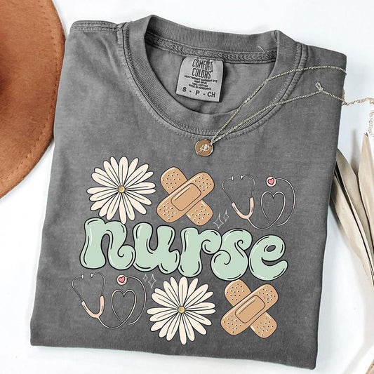 Comfort Colors Daisy Nurse Shirt, Nurse Graduation Gift, Nursing School Shirt, Floral Nurse T-Shirt, Unisex T-Shirt