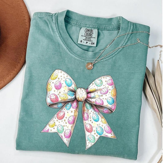 Comfort Colors Egg Coquette Bow T-Shirt, Easter Coquette Bow Shirt, Happy Easter Egg Shirt