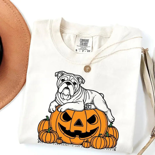Comfort Colors English Bulldog Halloween Shirt, Pumpkin Bulldog Tee, Spooky Season Dog Shirt, Bulldog Mom Gift